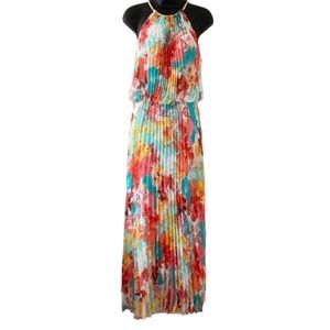 Floral Maxi Dress w/ Gold Neckline Established 1962 size 16